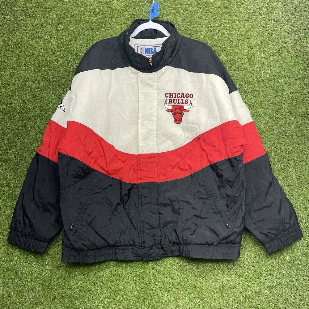 Vintage Apex One Chicago Bulls Jacket Mens Large NBA VTG Black Zip Up 90s